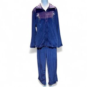 Purple Velour Tracksuit with Floral Embroidery